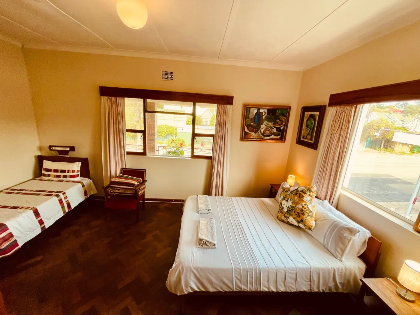 Stoepview Room 12, a double room opening onto the balcony stoep at Hotel De Rust, De Rust, Klein Karoo